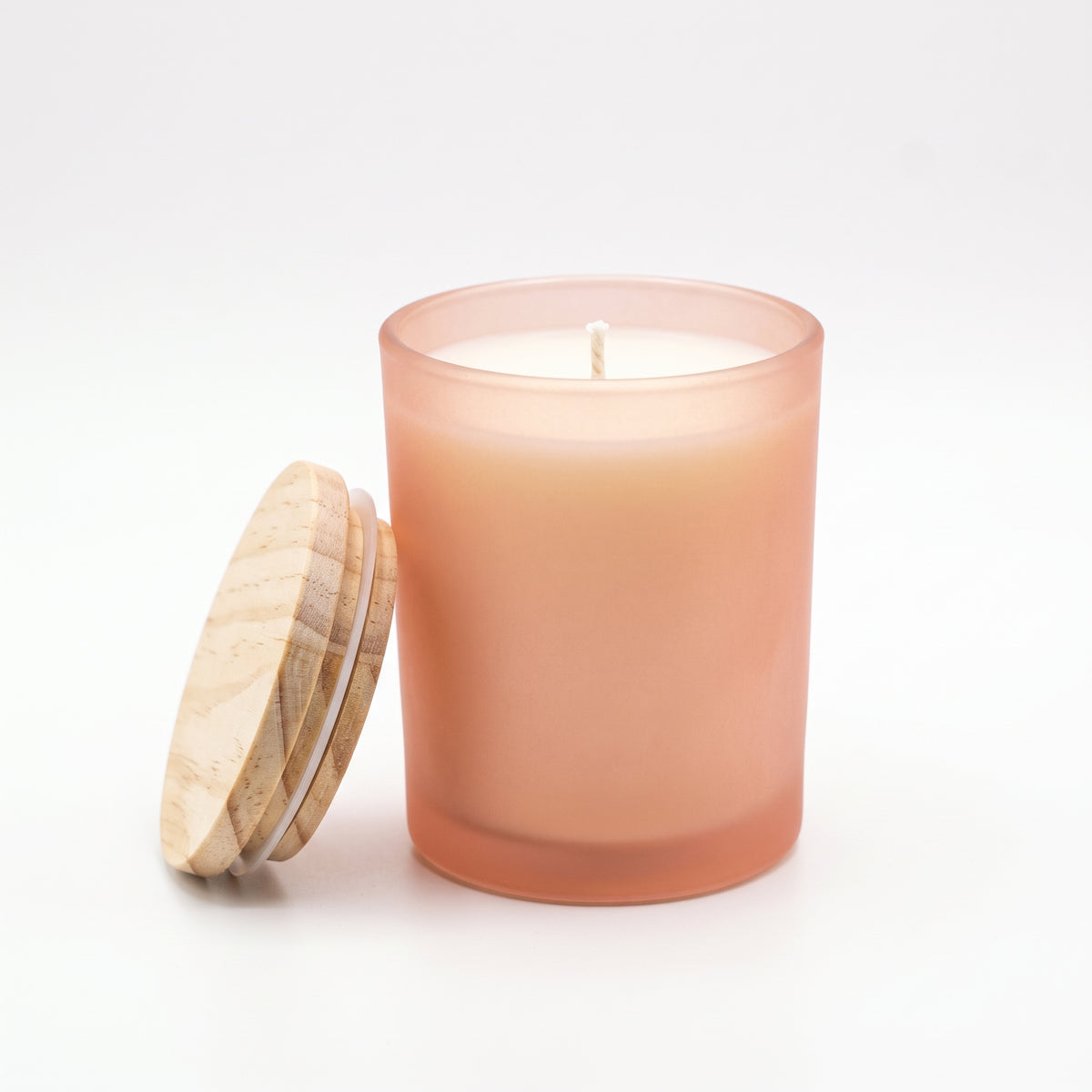 Set of 6 light red 200ml glass jars with wooden lids