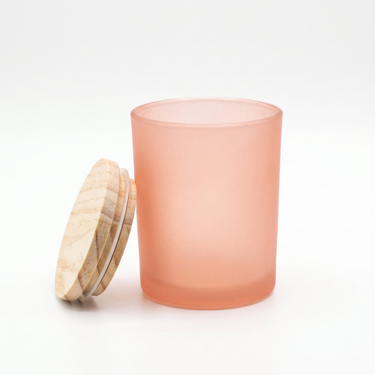 Set of 6 light red 200ml glass jars with wooden lids