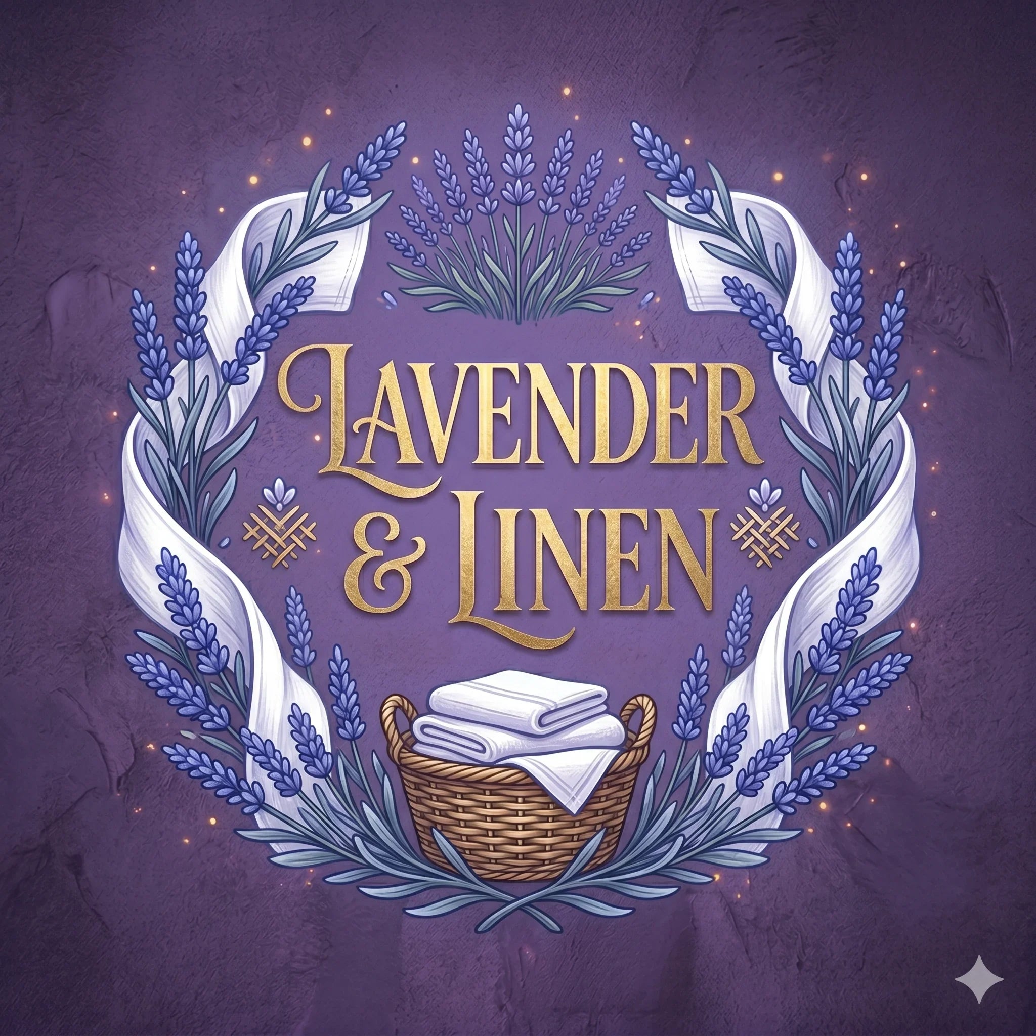 אשכול זעפרן ובד פשתן עם כיתוב Lavender & Linen, ריח נרות ביתיים