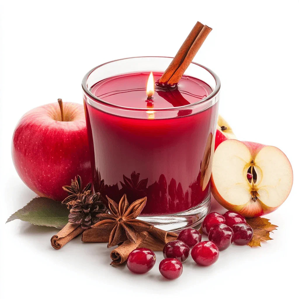 נרות ריחניים אדומים עם תפוחים, קינמון ותותים – ריח עונתי לבריאות הבית