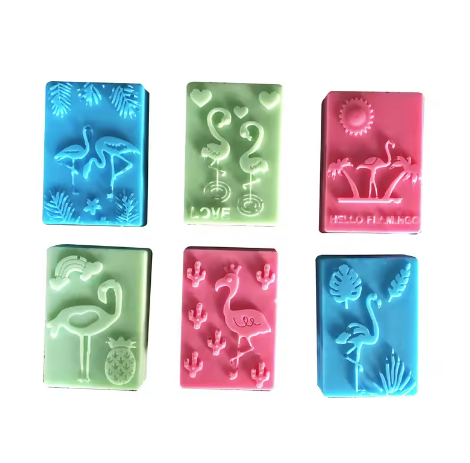 Silicone mold for making 6 square decorated soaps