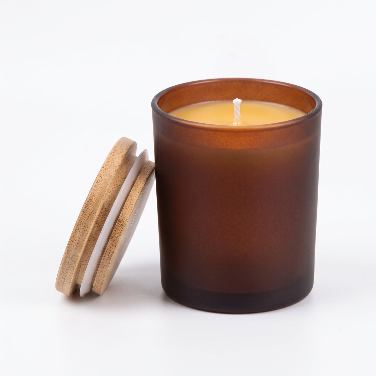 Set of 6 amber glass jars 200 ml with wooden lid